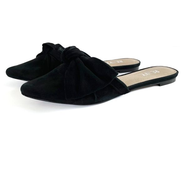 Renvy Amore Black Suede Mules Women's 6.5 Leather Slip On Flats Modern Casual - Picture 4 of 16